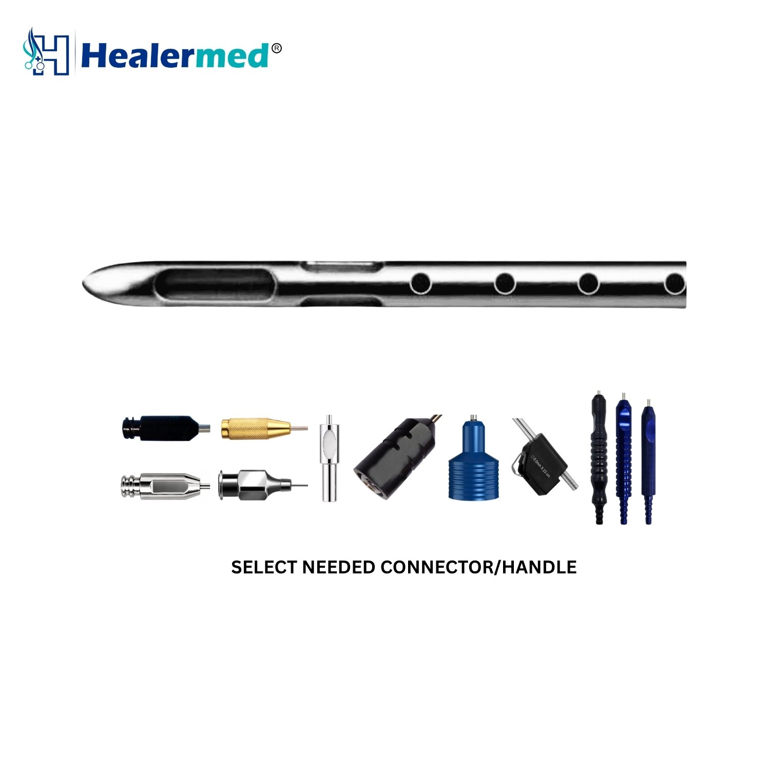 Stevens style liposuction cannula with long hole, Mercedes and 4 in-line round ports