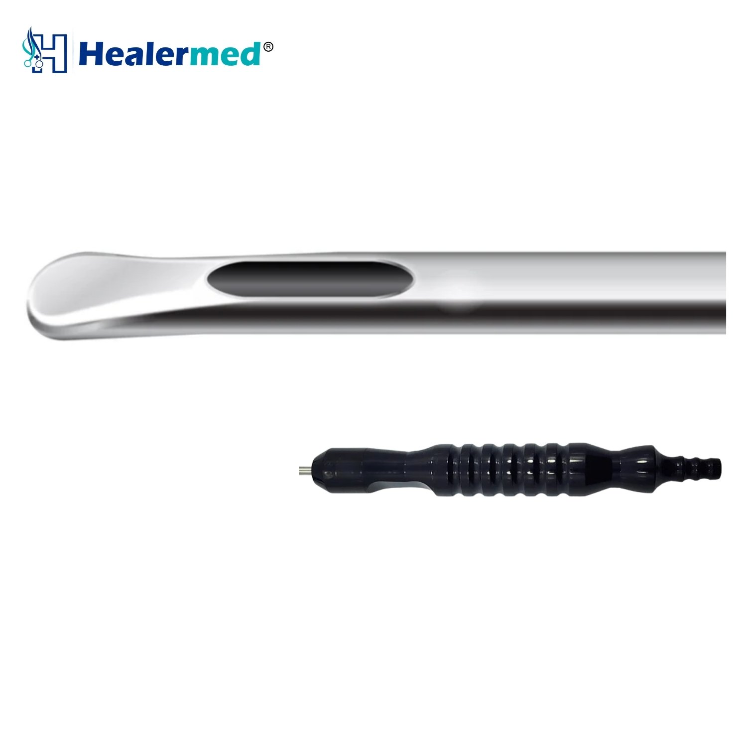 Tapered Tip Single Central Hole liposuction cannula with Black Power Handle hub, German stainless steel