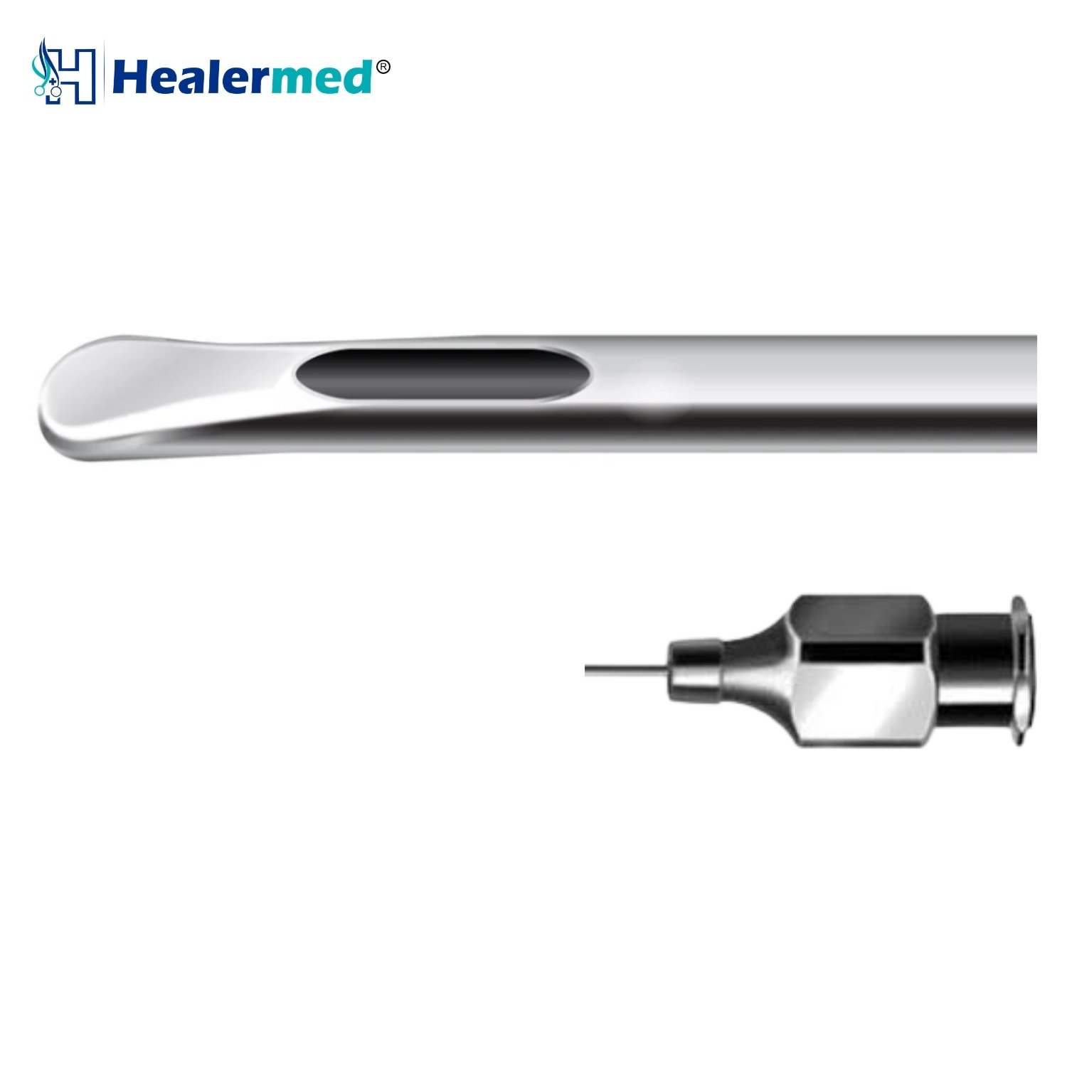 Tapered Tip Single Central Hole liposuction cannula with Universal Luer Lock hub, German stainless steel