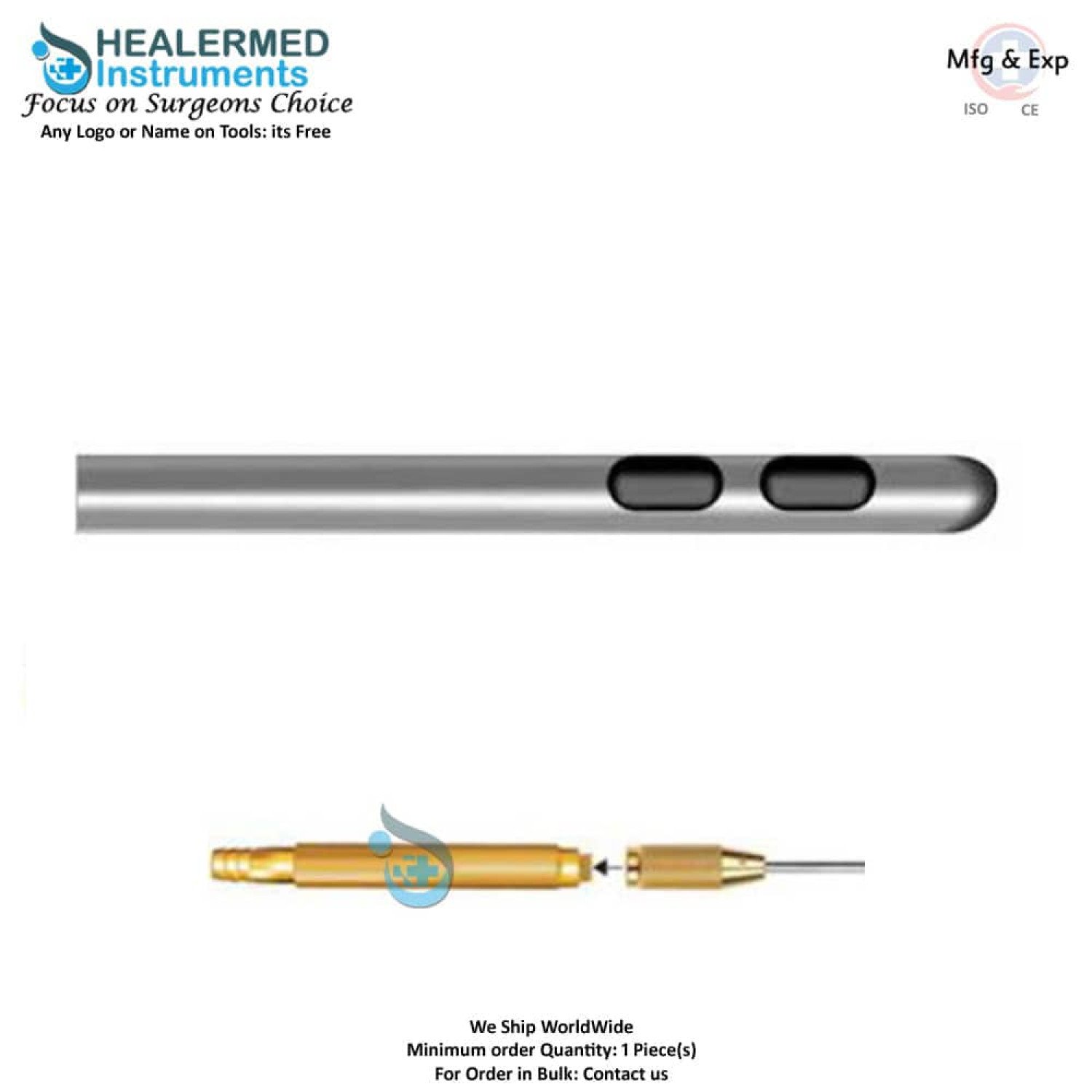 Bi Port Two Hole Liposuction Cannula with threaded hub connector