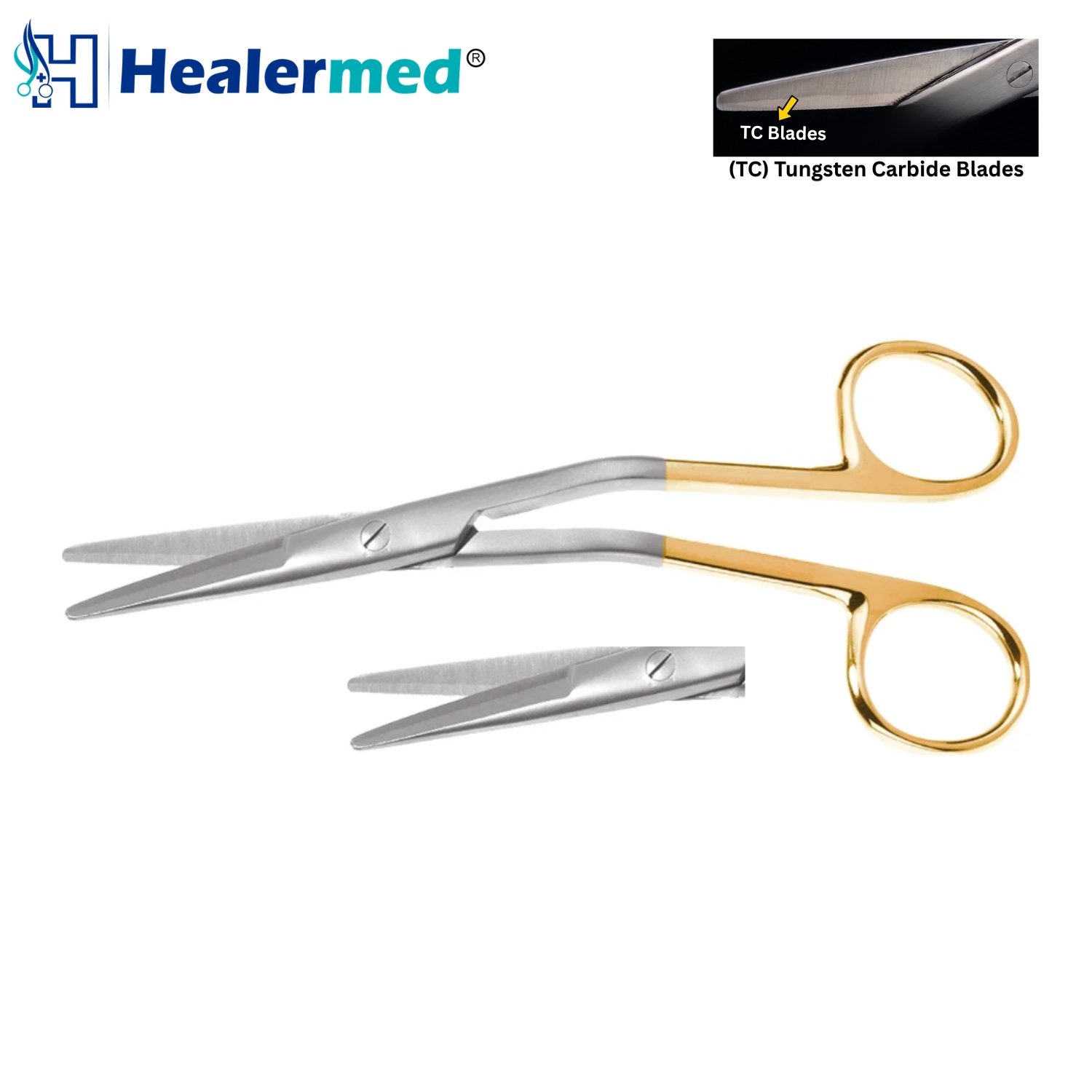 Angled Cottle Nasal Scissors with gold handles and Tungsten Carbide blades for surgical use