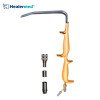 Ferreira double handle breast retractor featuring integrated fiber optic light guide channel and suction tube
