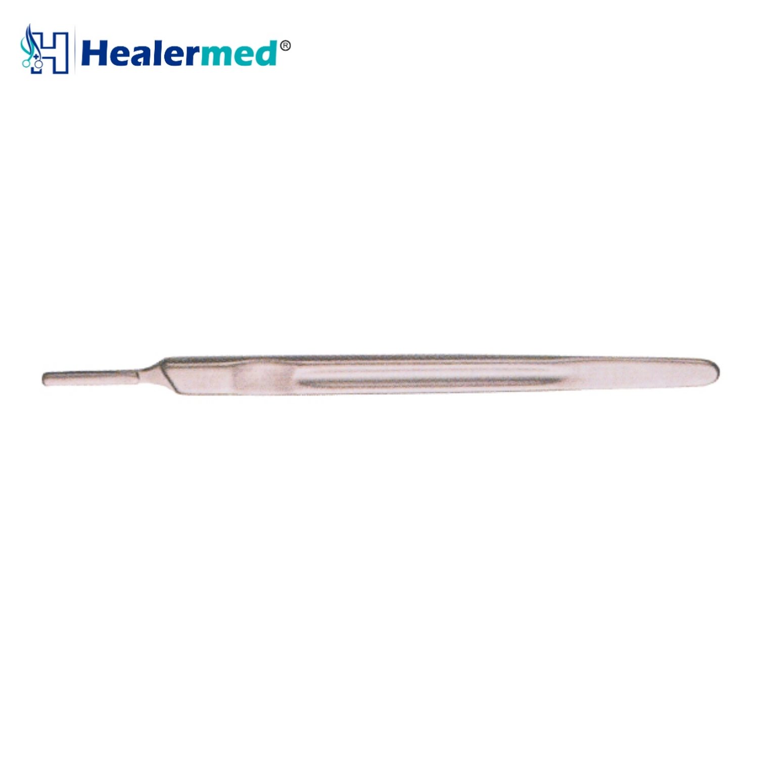 Medical grade stainless steel No. 7K scalpel handle 12.5cm with satin finish and grooved tip for surgical blades 10-16.