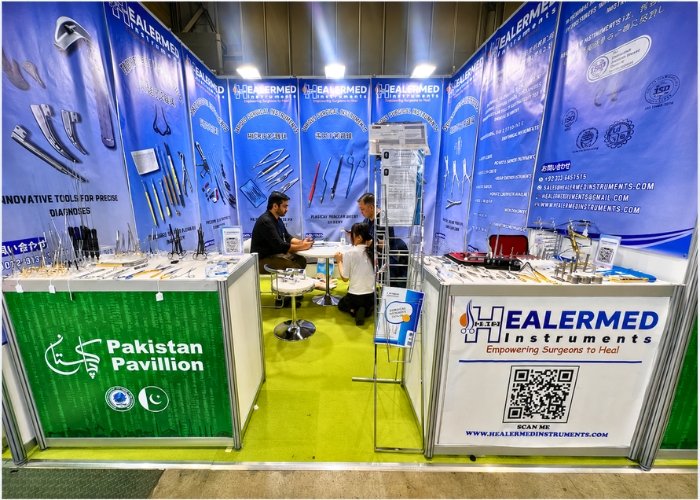 Buyers inspecting surgical instruments at Medical Japan 2025